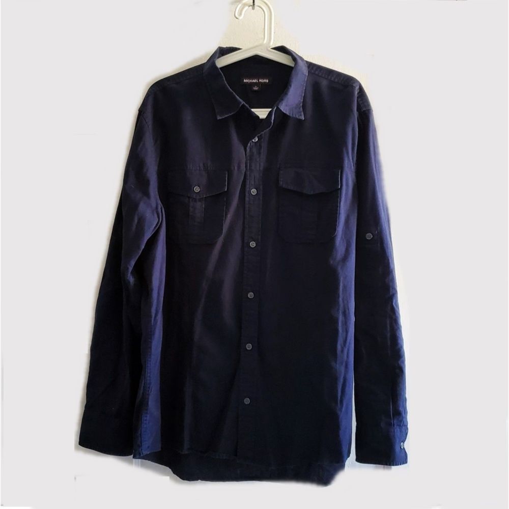 Men's MICHAEL KORS Blue Cargo Long Sleeve Shirt Sz XL EUC